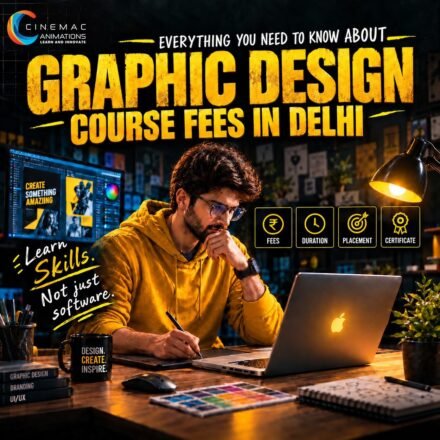 Students learning graphic design at Cinemac Animations Nirman Vihar Delhi