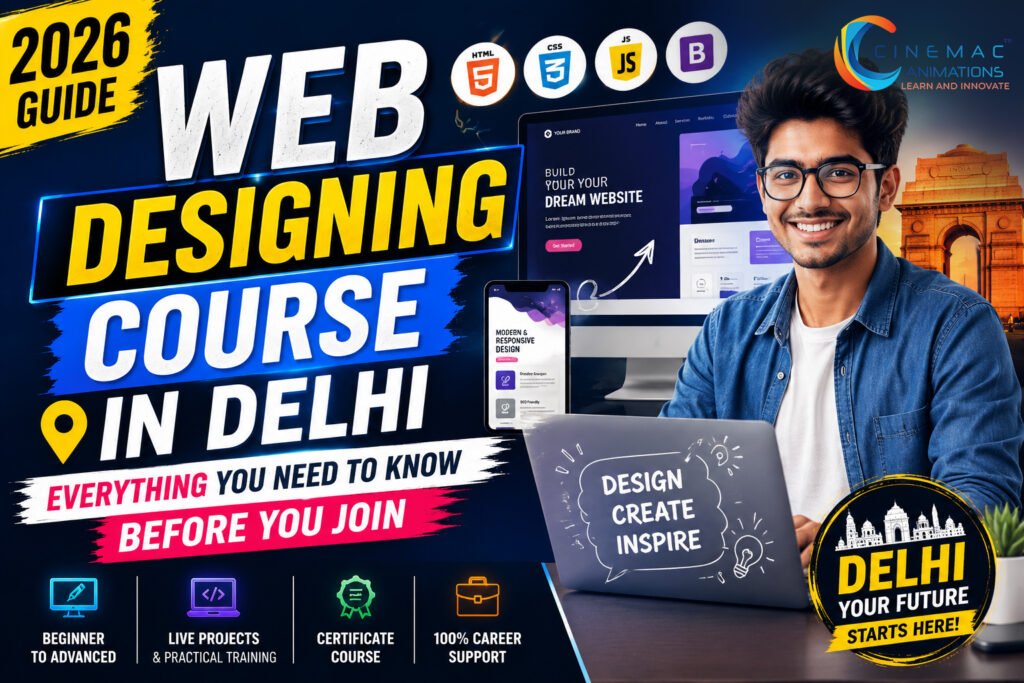 Student learning Web Designing course in Delhi using HTML, CSS, JavaScript, Bootstrap and WordPress.